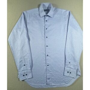 David Donahue Dress Shirt Mens 16 36/37 Blue Textured Check Regular Fit Cotton